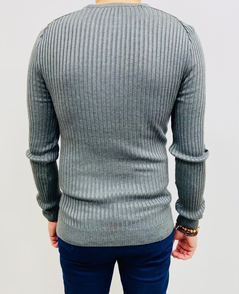 Pull homme gris avec bande noire