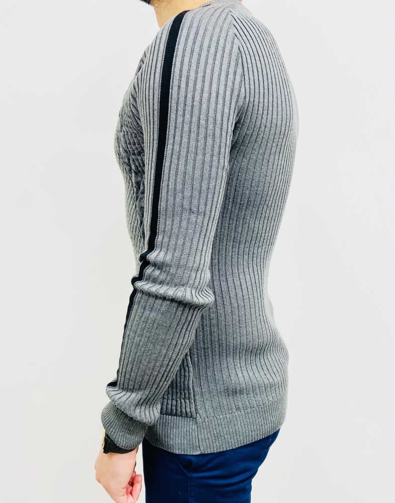 Pull homme gris avec bande noire