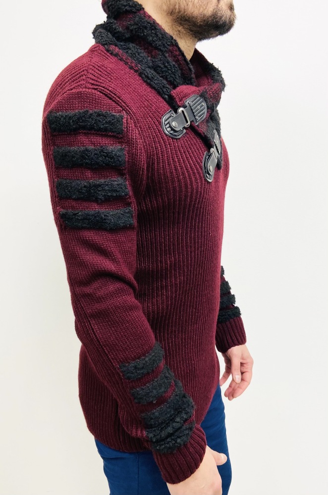 Pull homme bordeaux en grosse maille