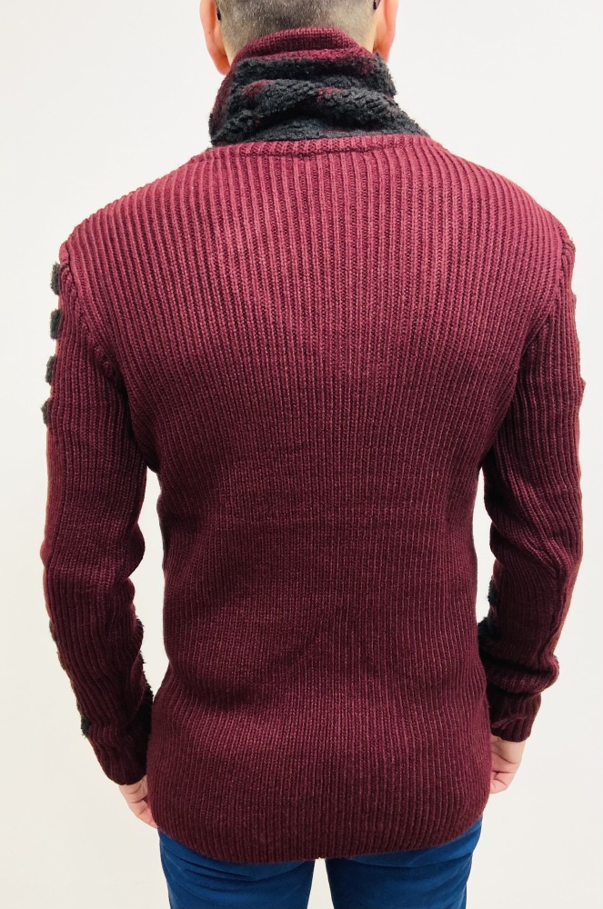 Pull homme bordeaux en grosse maille