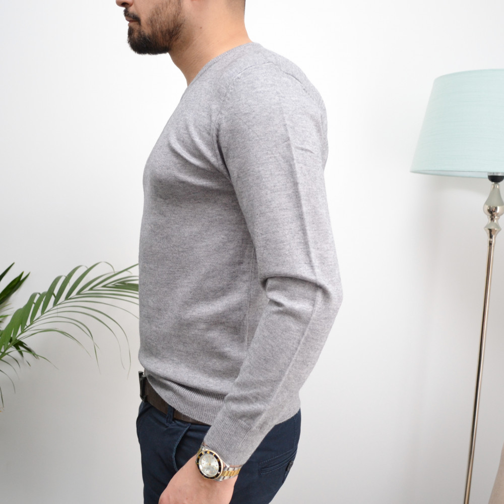 Pull gris col V basic slim