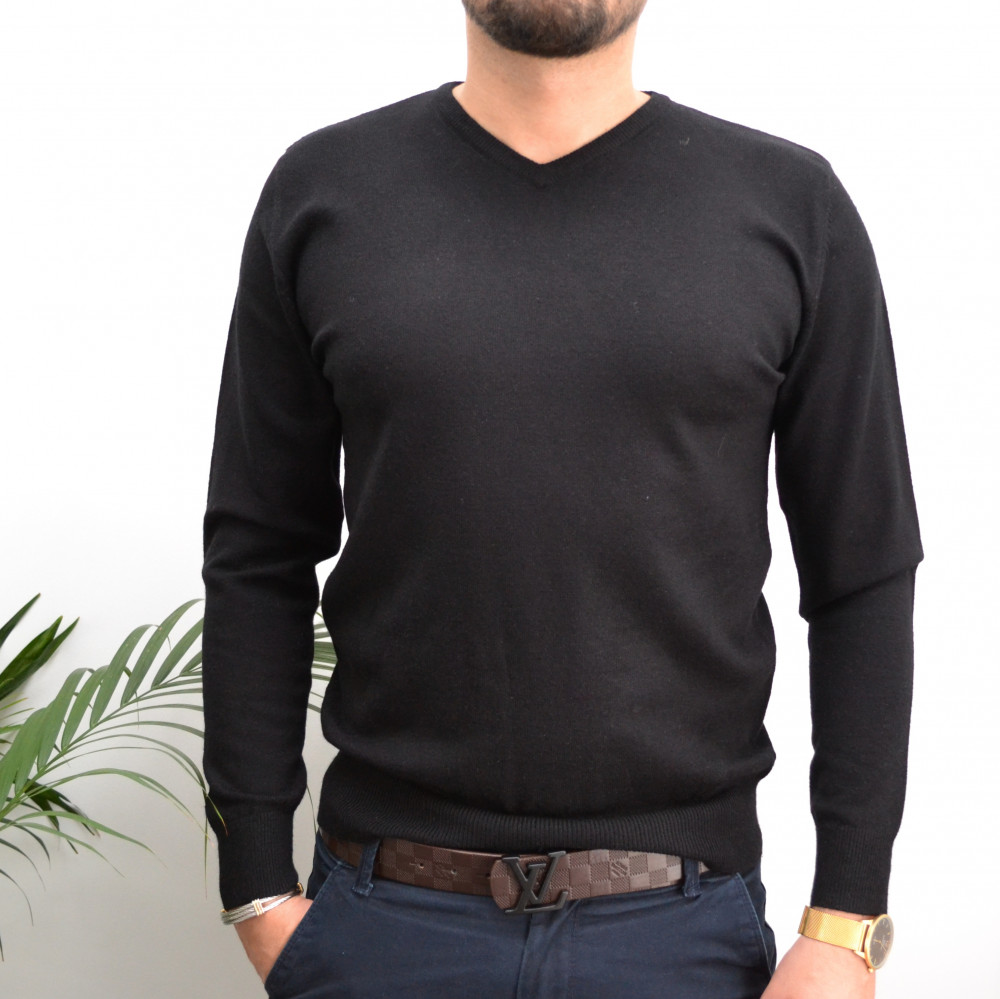 Pull noir col V basic slim