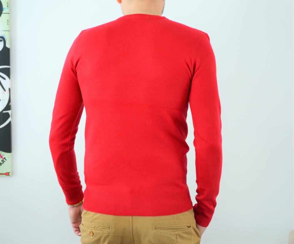 Pull Homme Col en V en Cachemire Rouge Red Delicious