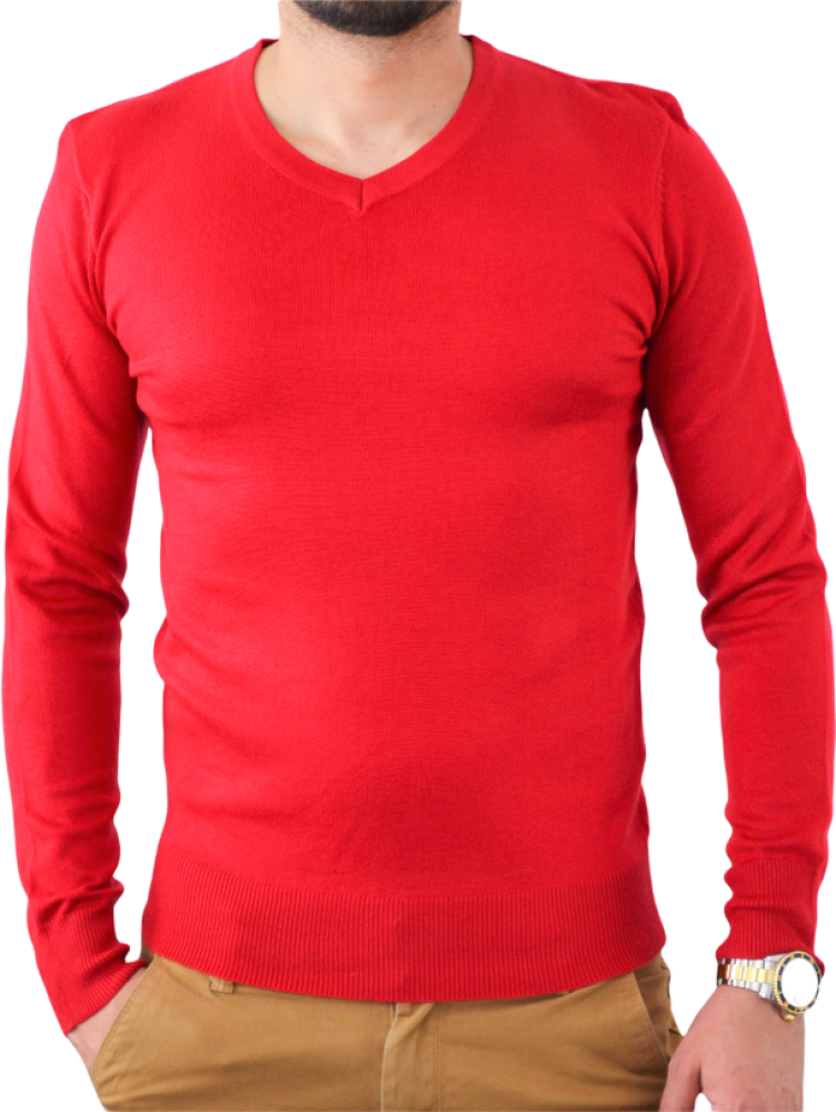 Pull rouge col V