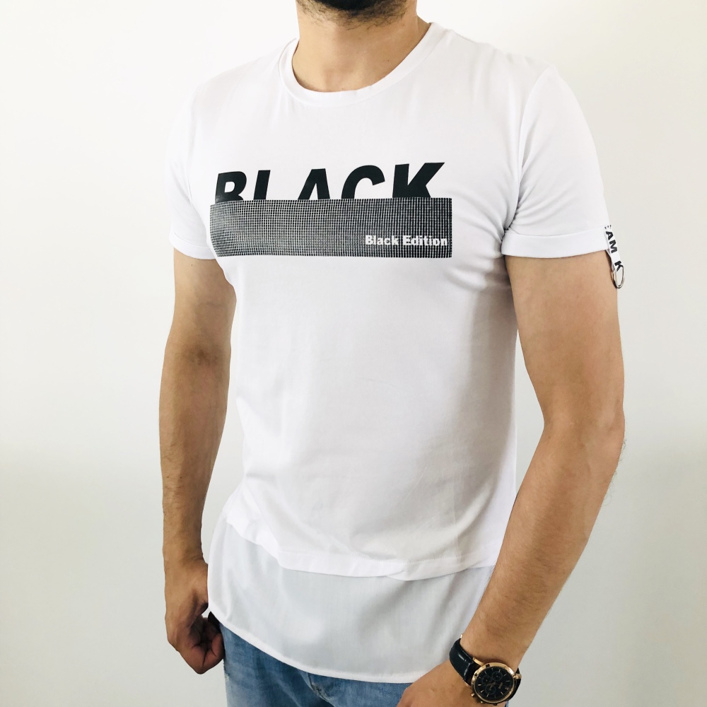 T-shirt pour homme fashion ultra slim blanc avec imprimé black