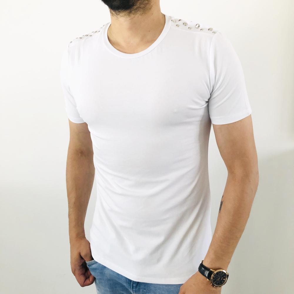 T-shirt homme fashion blanc avec clous