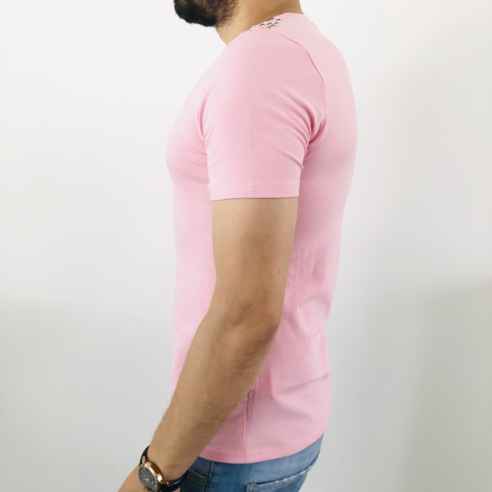 T-shirt homme fashion rose avec clous