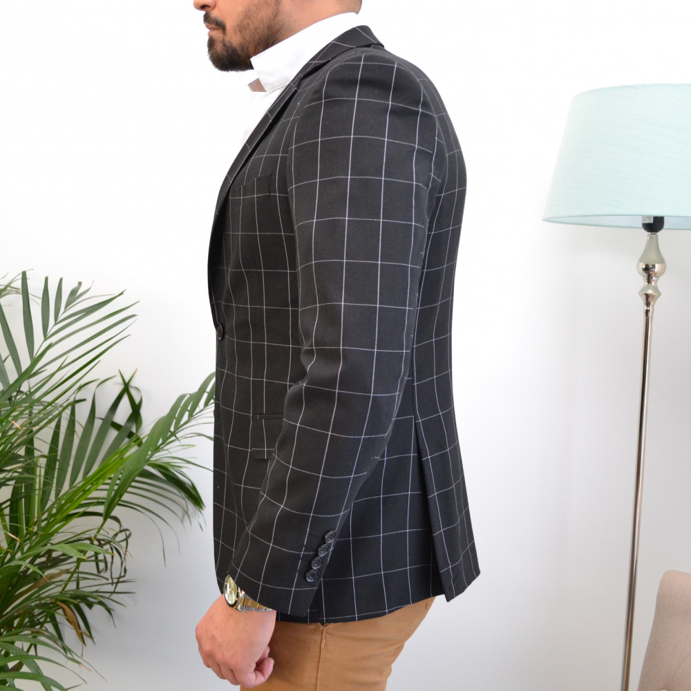 Blazer homme noir à carreaux style prince de galle