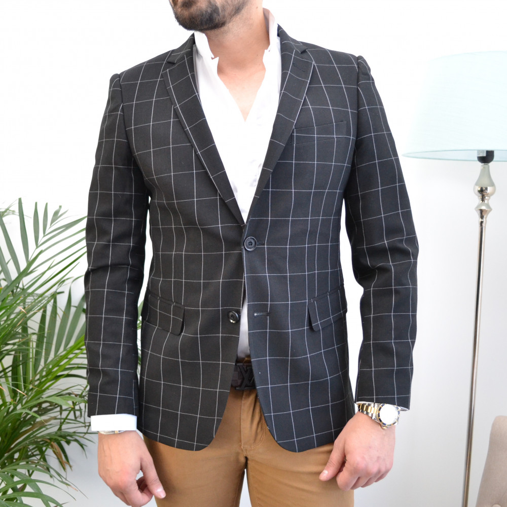 Blazer homme noir à carreaux style prince de galle