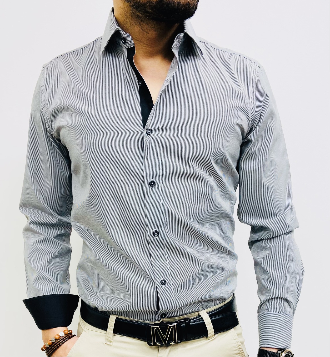 Chemise noire 2025 rayures blanches homme