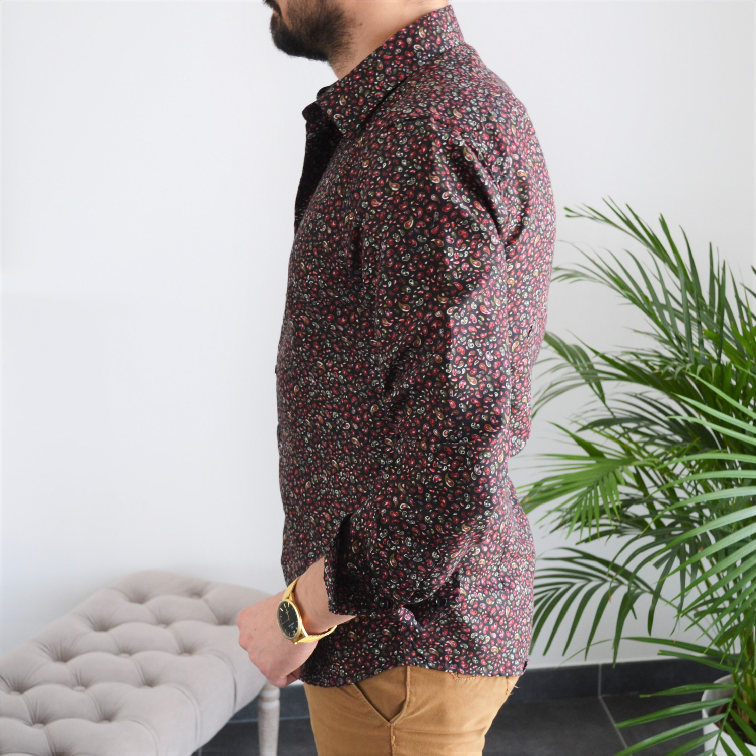 Chemise satin noir homme online
