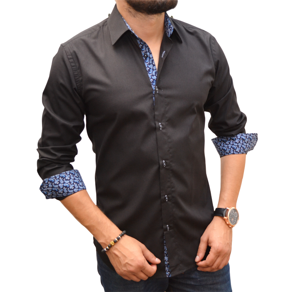 Chemise homme noire int rieur motifs satin