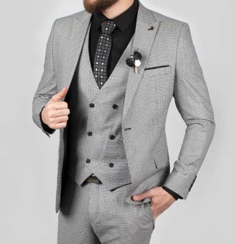 Costume gris petits motifs avec gilet