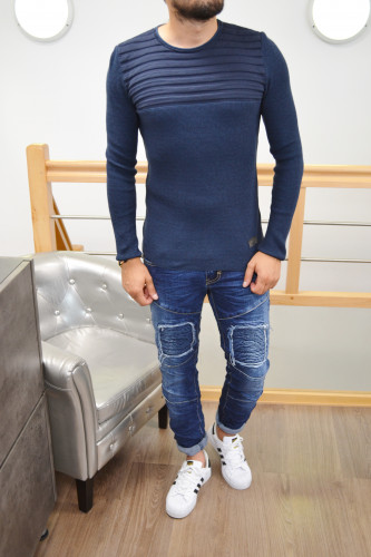 Pull homme bleu marine