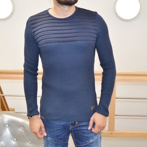 Pull homme bleu marine