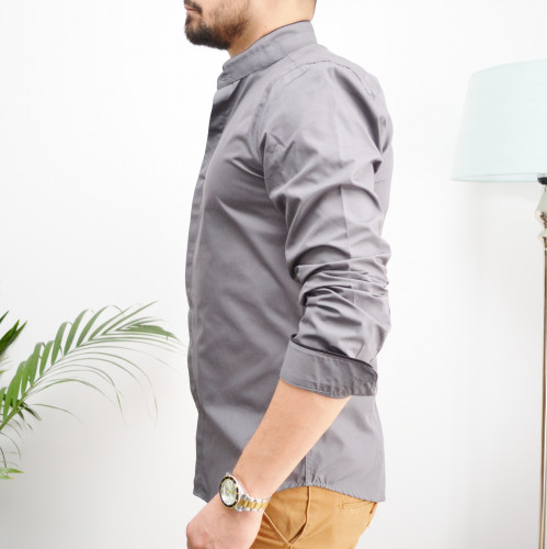 chemise homme grise slim avec col mao