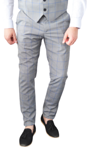 Pantalon chic slim gris à carreaux