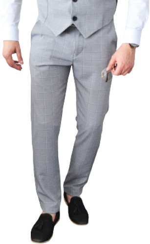 Pantalon chic slim gris à carreaux