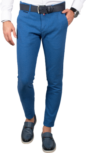 Pantalon slim bleu à petit motifs