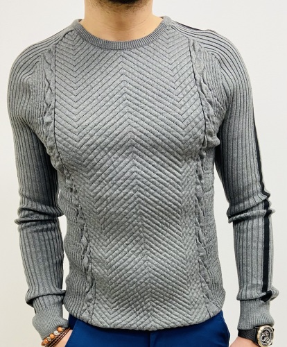 Pull homme gris avec bande noire