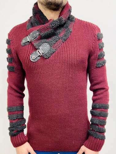 Pull homme bordeaux en grosse maille